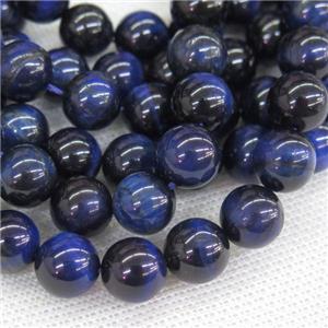 faceted round Tiger eye stone beads, blue, approx 10mm dia
