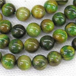 round Tiger eye stone beads, olive, approx 12mm dia