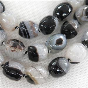 black Agate Druzy beads, faceted barrel, approx 15-16mm