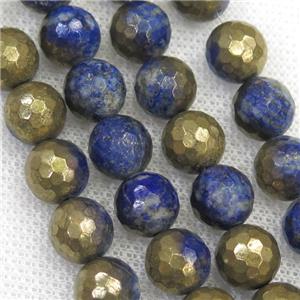 faceted round lapis beads, half gold electroplated, approx 8mm dia
