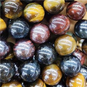round Tiger eye stone beads, mixed color, electroplated, approx 14mm dia