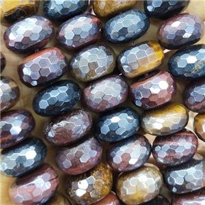 Tiger eye stone beads, faceted rondelle, mixed color, electroplated, approx 6x10mm