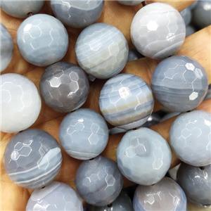 gray Botswana Agate beads, faceted round, approx 16mm dia