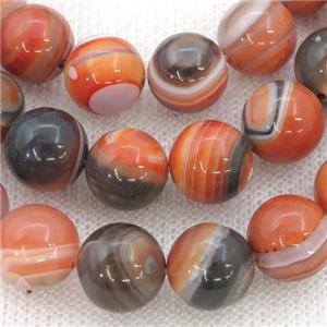 round striped Agate Beads, orange, approx 10mm dia