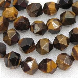Tiger eye stone Beads, faceted round, starcut, approx 8mm dia