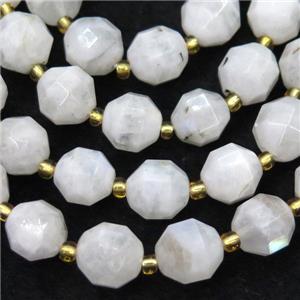white Moonstone beads, faceted bullet, approx 10mm dia
