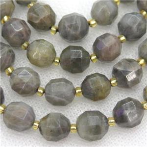Labradorite beads, faceted bullet, approx 10mm dia