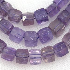 Amethyst Beads, faceted cube, approx 8mm