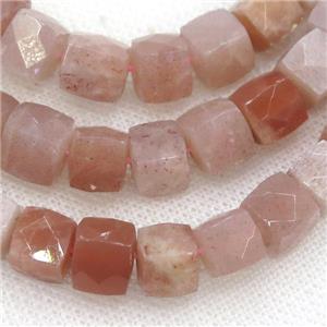 peach Moonstone beads, faceted cube, approx 8mm