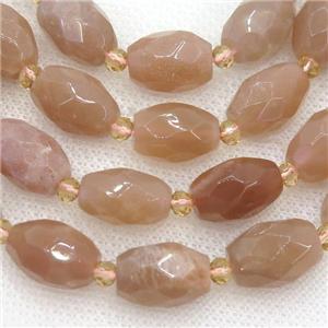 peach moonstone beads, faceted rice, approx 9x14mm