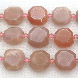 peach Moonstone beads, faceted square, approx 15mm