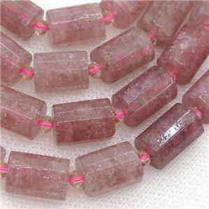 Strawberry Quartz Beads, faceted tube, approx 10x14mm
