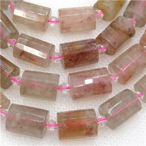gold Strawberry Quartz Beads, faceted cylinder, approx 10x14mm