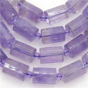 lt.purple Amethyst tube Beads, faceted column, approx 10x14mm
