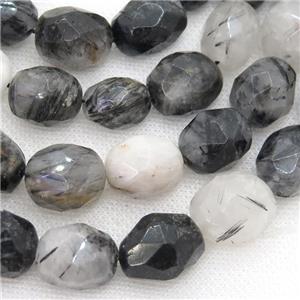 black Rutilated Quartz Beads, faceted freeform, approx 10-18mm