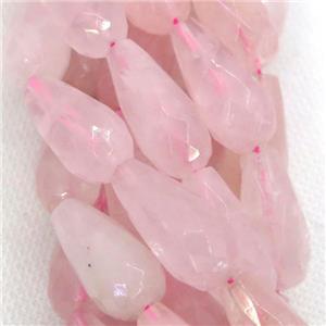 Rose Quartz Beads, faceted teardrop, approx 12-25mm