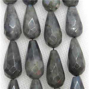 Labradorite Beads, faceted teardrop, approx 12-25mm