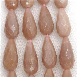 peach Moonstone Beads, faceted teardrop, approx 12-25mm
