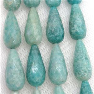 green Amazonite Beads, faceted teardrop, approx 12-25mm