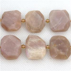 peach Moonstone Beads, faceted rectangle, approx 20-23mm