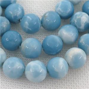 Assembled Larimar Beads, smooth round, blue dye, approx 14mm dia