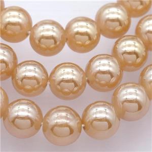 round white Agate Beads with champagne electroplated, approx 12mm dia
