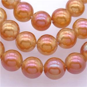 round white Agate Beads with orange electroplated, approx 8mm dia