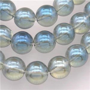 round Synthetic Quartz Beads with grayblue electroplated, approx 10mm dia