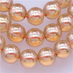 round Synthetic Quartz Beads with champagne electroplated, approx 8mm dia