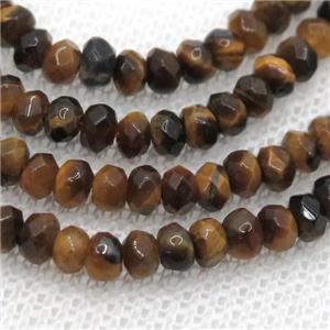 Tiger eye stone beads, faceted rondelle, approx 2x4mm