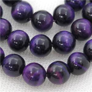 purple Tiger eye stone beads, round, approx 12mm dia