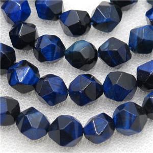 blue Tiger eye stone beads, faceted round, approx 6mm dia