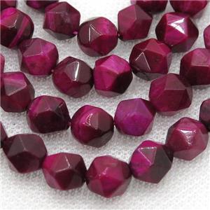 hotpink Tiger eye stone beads, faceted round, approx 6mm dia