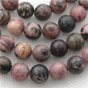 Natural Chinese Rhodonite Beads Pink Smooth Round, approx 4mm dia