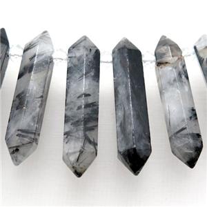 black Rultilated Quartz Bullet Beads, approx 9-38mm