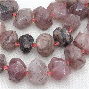 Strawberry Quartz nugget beads, faceted freeform, approx 12-18mm
