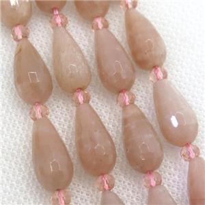 peach Moonstone beads, faceted teardrop, approx 8-15mm