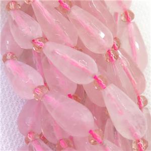 Rose Quartz beads, faceted teardrop, approx 8-15mm