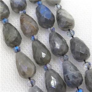 Labradorite beads, faceted teardrop, approx 9-13mm