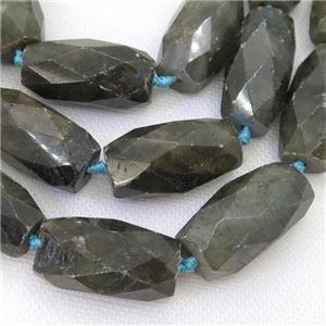 Labradorite beads, faceted barrel, approx 20-33mm