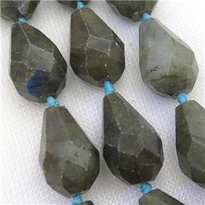 Labradorite beads, faceted teardrop, approx 18-27mm