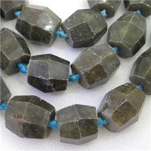 Labradorite beads, faceted barrel, approx 18-22mm