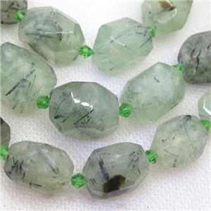 green Prehnite nugget beads, faceted freeform, approx 12-18mm