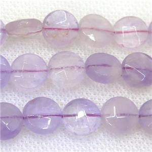 Amethyst beads, faceted circle, approx 14mm dia