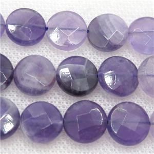 purple Amethyst beads, faceted circle, approx 12mm dia
