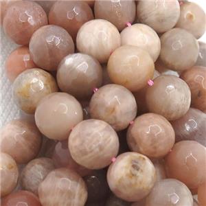peach moonstone beads, faceted round, B-grade, approx 14mm dia