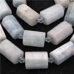 Aquamarine beads, faceted tube, approx 12-18mm