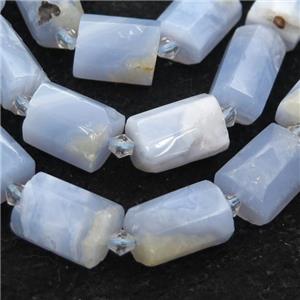 Blue Lace Agate beads, faceted tube, approx 12-18mm