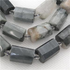 Hawkeye Stone beads, faceted tube, approx 12-18mm