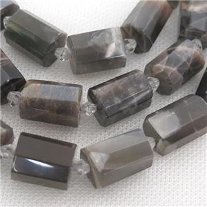 deep gray MoonStone beads, faceted tube, approx 12-18mm